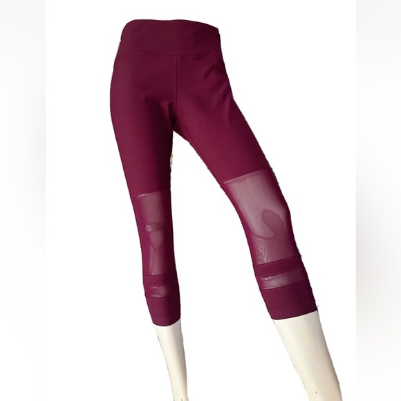 90 Degree by Reflex Mesh Burgundy Cropped Leggings - Picture 1 of 5